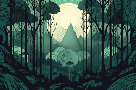 Art deco green landscape wallpaper, nature, forestsの素材