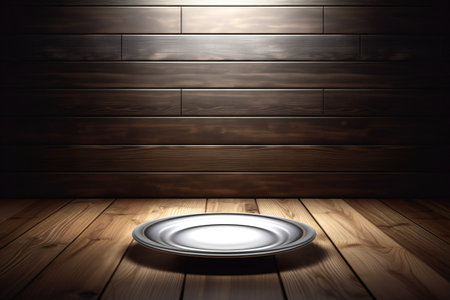 Empty plate on a wooden table, arts & architecture, indoorの素材