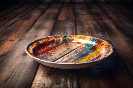 Empty plate on a wooden table, arts & architecture, indoorの素材
