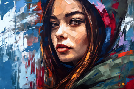 Digital painting portrait of a beautiful sad girl, hand drawn & artisticの素材