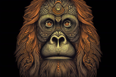 Sumatran orangutan art nouveau style, hand drawn & artisticの素材