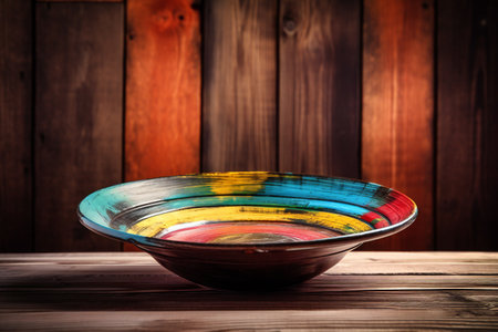 Empty plate on a wooden table, arts & architecture, indoorの素材