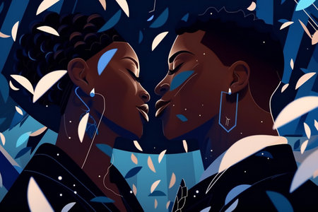 Digital painting black couple smiling art line, people, diversityの素材