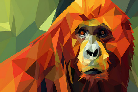Sumatran orangutan  suprematism art style, hand drawn & artisticの素材