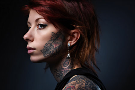 Digital painting pretty young rock girl with tatoo on face, people, portraitsの素材