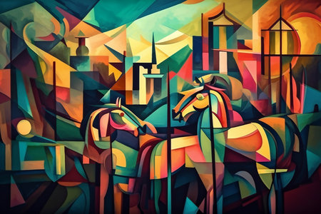 Colorful illustration of cubism style, hand drawn & artisticの素材