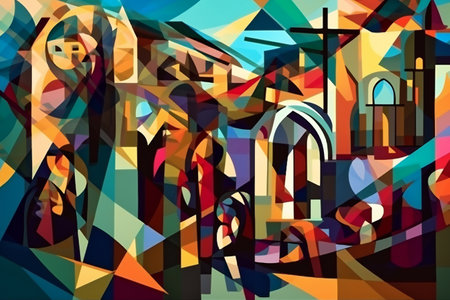 Colorful illustration of cubism style, abstract, colorsの素材