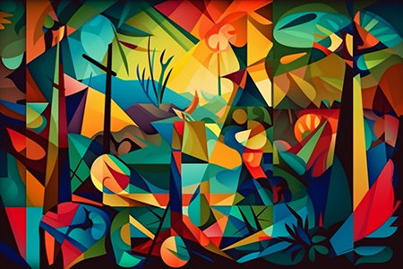 Colorful illustration of cubism style, hand drawn & artisticの素材