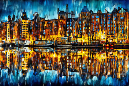 Speicherstadt panorama in hamburg, hand drawn & artisticの素材