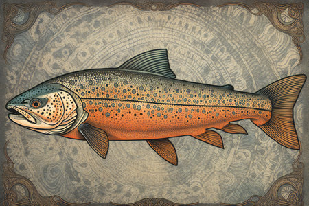 Atlantic salmon art deco style, animals, marine lifeの素材