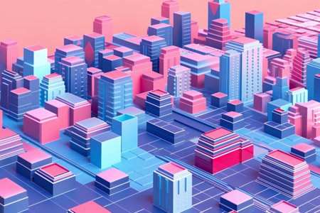 3d isometric city background with skyscrapers and buildings.の素材