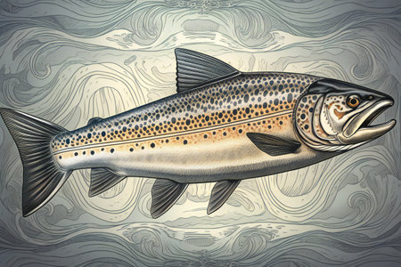 Atlantic salmon art deco style, animals, marine lifeの素材