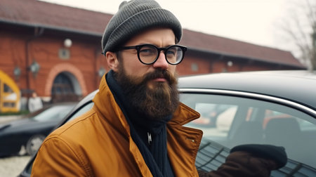 Digital painting bearded hipster man, people, expressionsの素材