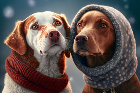 Two dogs winter mood friendship and love, animals, petsの素材