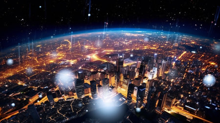 Planet earth on the of blurred lights, abstract, planetariumの素材