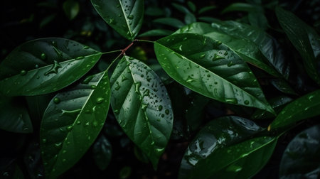 Nature green leaves with raindrop texture, nature, plants and treesの素材