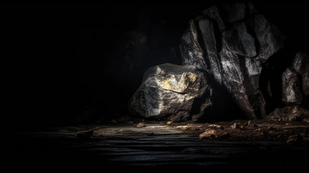 Rough dark stone lit by spotlight background, abstract, uniqueの素材