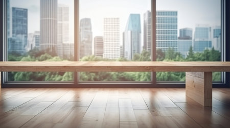 Wood table top on blur glow window, arts & architecture, indoorの素材