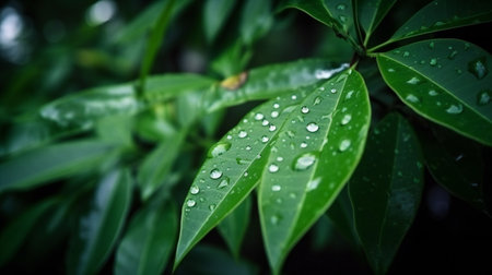 Nature green leaves with raindrop texture, nature, plants and treesの素材