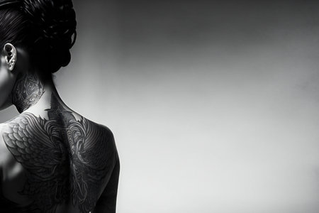 Digital painting woman with tattoo on her back, people, expressionsの素材