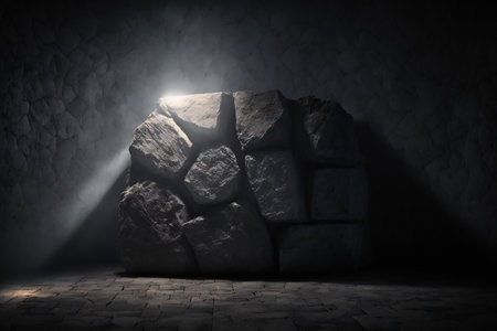 Rough dark stone lit by spotlight background, abstract, uniqueの素材