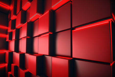Polished futuristic wall with tiles red, abstract, backgroundsの素材
