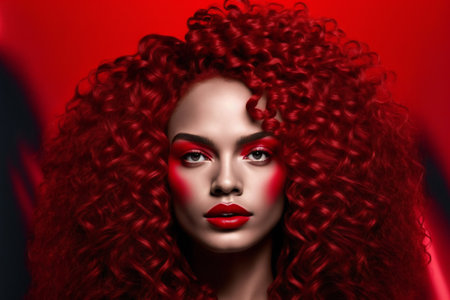 Digital painting model with long curly hair, people, expressionsの素材