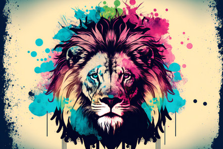 Lion head with creative elements on colorful style, animals, wildlifeの素材