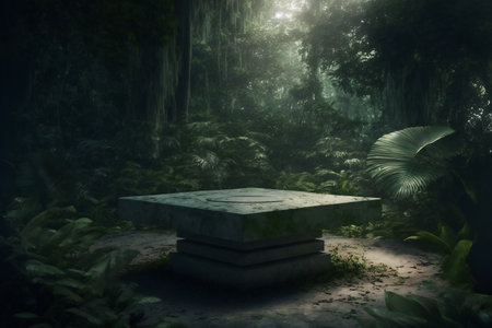 Stone platform pedestal in tropical forest for product, nature, forestsの素材