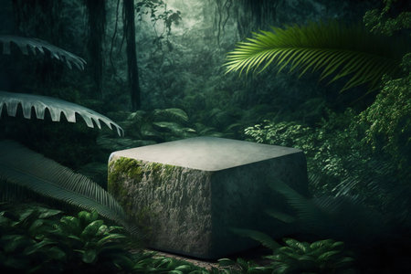Stone platform pedestal in tropical forest for product, nature, forestsの素材