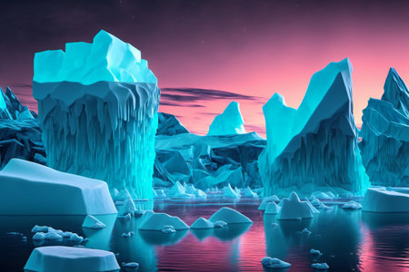 Winter landscape with glaciers neon light, nature, landscapesの素材