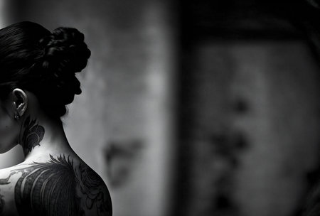 Digital painting woman with tattoo on her back, people, expressionsの素材