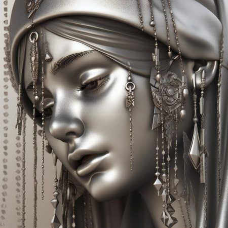 Girl crying with silver tears, hand drawn & artisticの素材