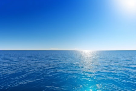 Blue ocean panorama with sun reflection the vast, nature, sea & oceanの素材