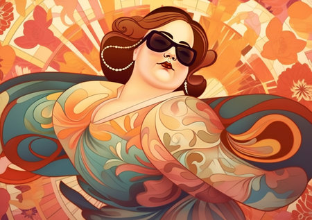 Digital painting  plus size lady in fashion, people, diversityの素材