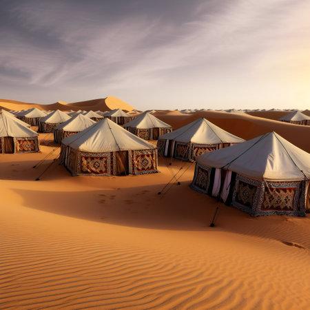 Camping tents in desert, travel, destination scenicsの素材