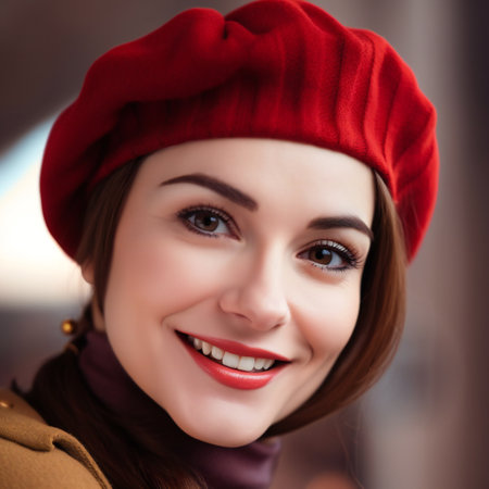 Digital painting pretty girl smilling in red beret, people, portraitsの素材