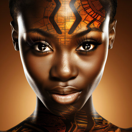 Digital painting beautiful african woman face, people, diversityの素材