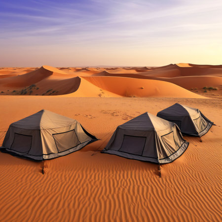Camping tents in desert, travel, destination scenicsの素材