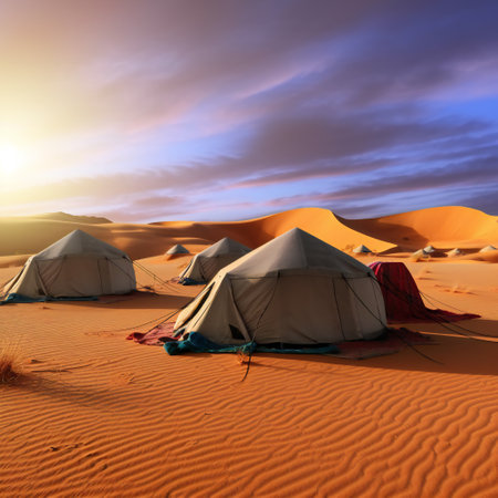 Camping tents in desert, travel, destination scenicsの素材
