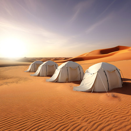 Camping tents in desert, travel, destination scenicsの素材