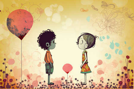 Couple love dialogue, digital illustration artwork, abstract, loveの素材