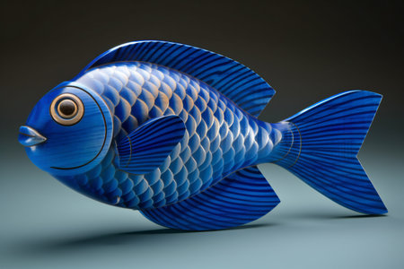 Blue wooden toy fish, abstract background, animals, marine lifeの素材