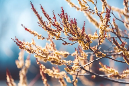 Blooming fluffy willow branches in spring, nature, plants and treesの素材