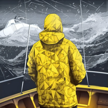 Illustration of a fisherman on deck, people, activeの素材