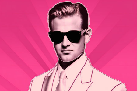 Digital painting portrait of a man with sunglasses, retroの素材