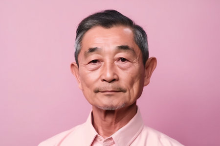 Digital painting asian man portrait on pink background, people, portraitsの素材