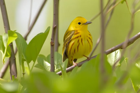 Yellow warbler dendroica petechia singing, animals, birdsの素材