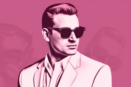 Digital painting portrait of a man with sunglasses, retroの素材