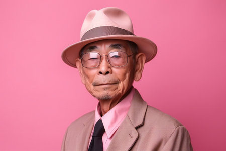 Digital painting asian man portrait on pink background, people, portraitsの素材